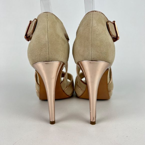 Diane von Furstenberg Jodi Beige Suede Strappy Platform Sandal Heels size 8 - Picture 4 of 16